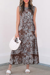 Multicolour Leopard Checkered Double Printed Reversible Sleeveless Long Dress Maxi Dresses JT's Designer Fashion