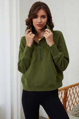 Moss Green Quarter Zip Stand Neck Kangaroo Pocket Sweatshirt Sweatshirts & Hoodies JT's Designer Fashion