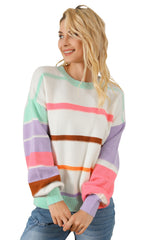 Multicolor Striped Colorblock Drop Shoulder Sweater Sweaters & Cardigans JT's Designer Fashion