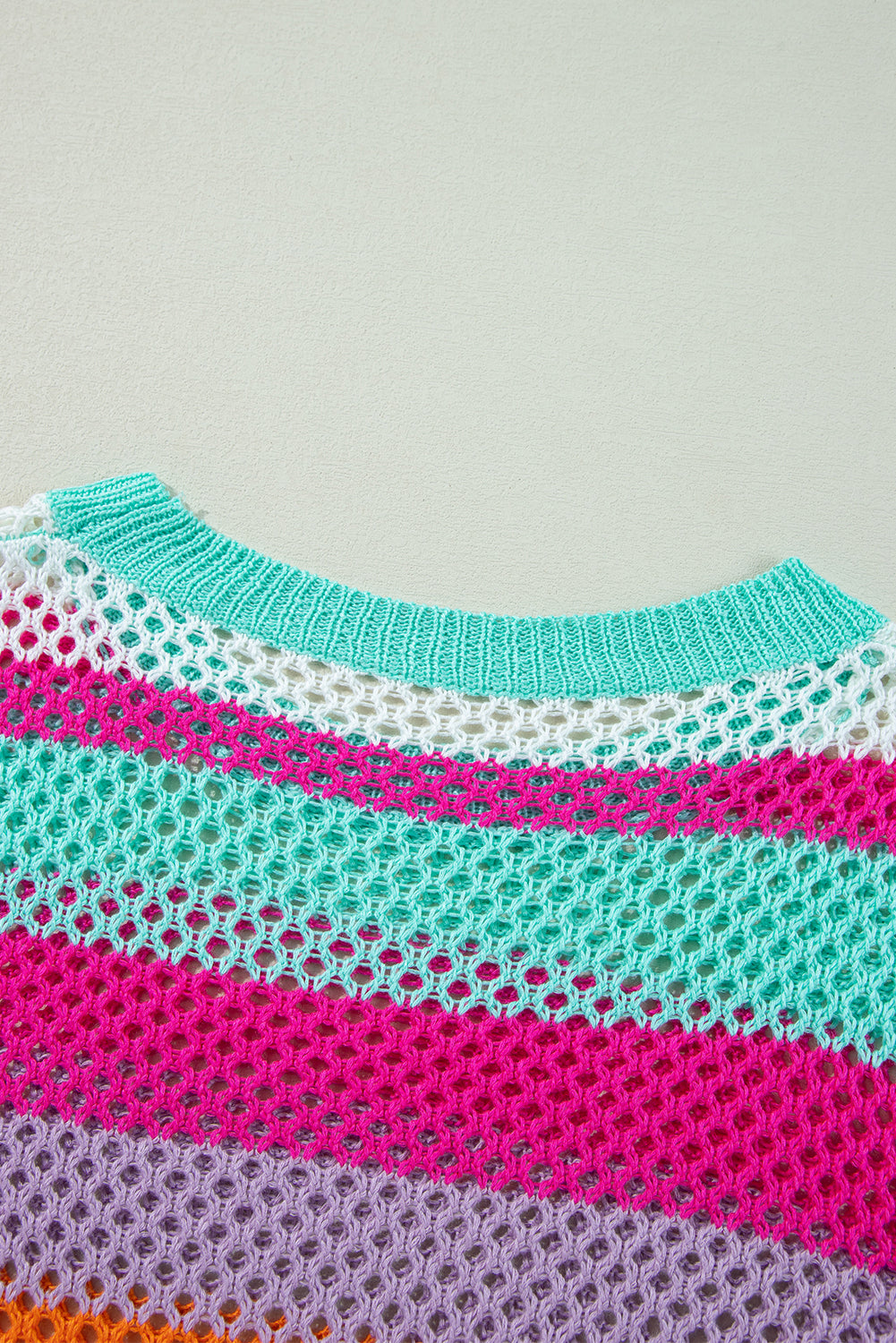 Rose Red Colorblock Patchwork Knit Crochet Eyelet Sweater Sweaters JT's Designer Fashion