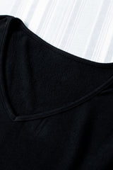 Black Solid Color V Neck Long Sleeve Knit Top Long Sleeve Tops JT's Designer Fashion