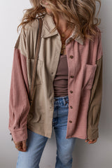 Mineral Red Color Block Chest Pockets Buttoned Corduroy Shacket Mineral Red 100%Polyester Jackets JT's Designer Fashion