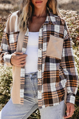 Khaki Thermal Knit Plaid Patchwork Shacket Plaid Shackets JT's Designer Fashion