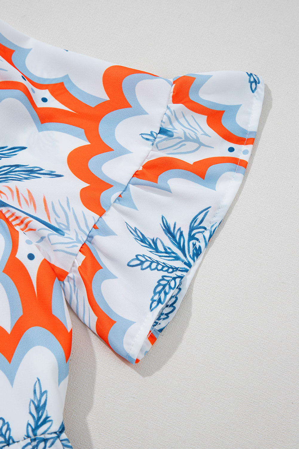 Orange Contrast Palm Tree Printed Short Sleeve Flowy Dress Mini Dresses JT's Designer Fashion