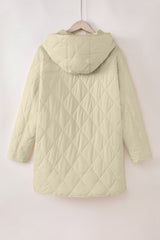Beige Quilted Snap Button Hooded Coat Coats JT's Designer Fashion