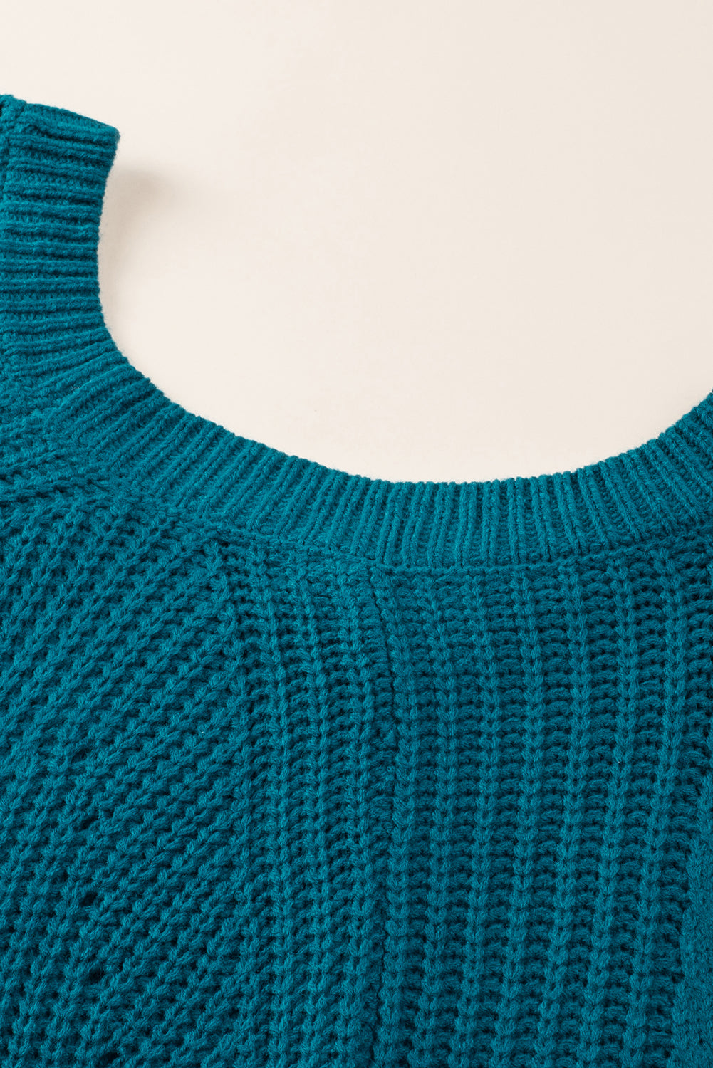 Blue Hollow-out Puffy Sleeve Knit Sweater Sweaters JT's Designer Fashion