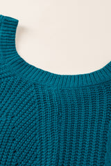 Blue Hollow-out Puffy Sleeve Knit Sweater Sweaters JT's Designer Fashion