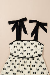 White Bow Knot Color Contrast Trim Knotted Shoulder Mini Dress Mini Dresses JT's Designer Fashion