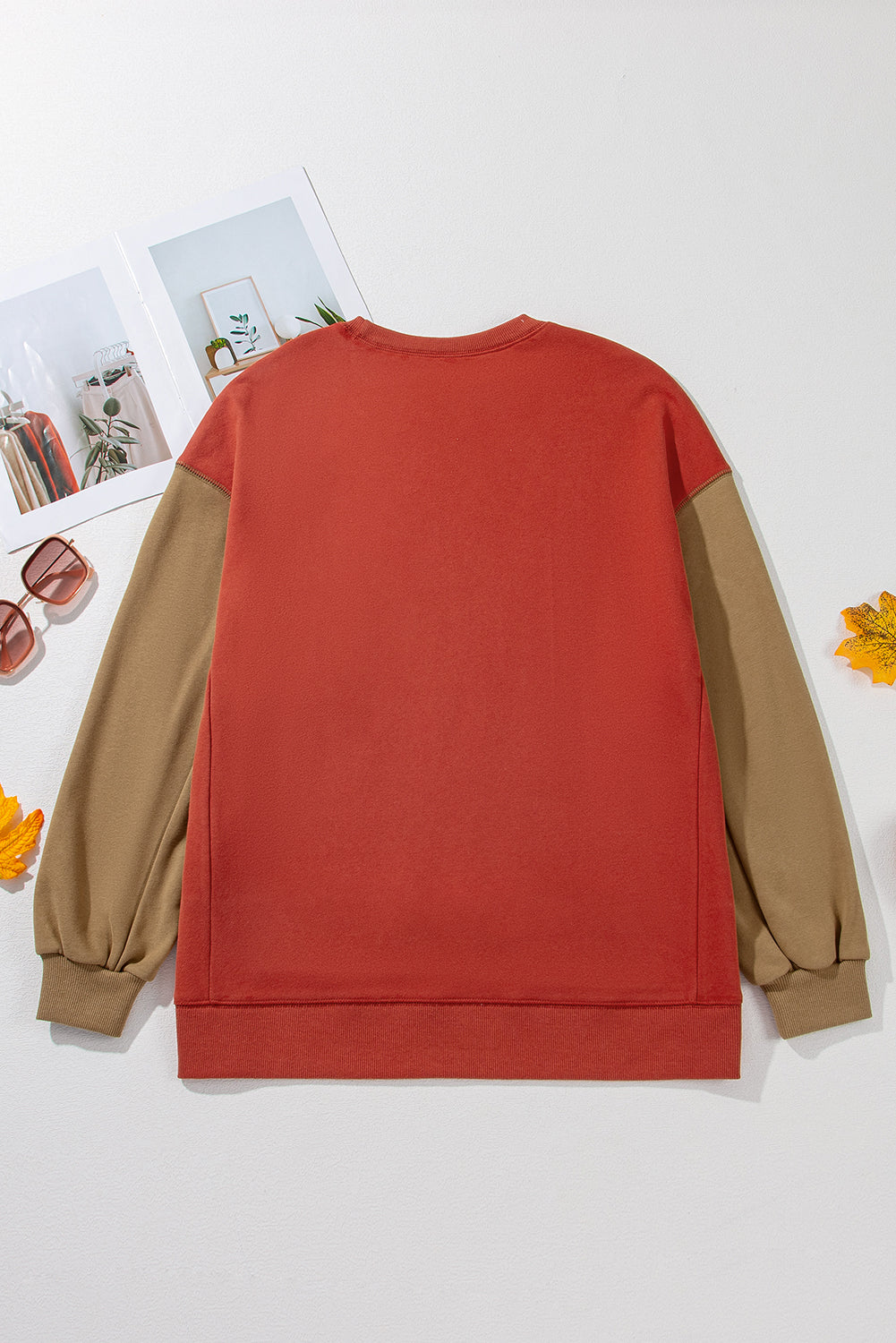 Gold Flame Two Tone Patchwork Drop Shoulder Pullover Sweatshirt Sweatshirts & Hoodies JT's Designer Fashion