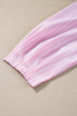 Pink Stripe Bowknot Front Crew Neck Puff Sleeve Blouse Blouses & Shirts JT's Designer Fashion