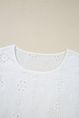 White Eyelet Embroidered Smocked Cuff Sheer Blouse Blouses & Shirts JT's Designer Fashion