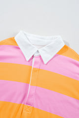Yellow Stripe Color Block Polo Collar Sweatshirt Sweatshirts & Hoodies JT's Designer Fashion