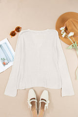 White Lightweight V Neck Button Front Bell Sleeve Cardigan Sweater Cardigans JT's Designer Fashion