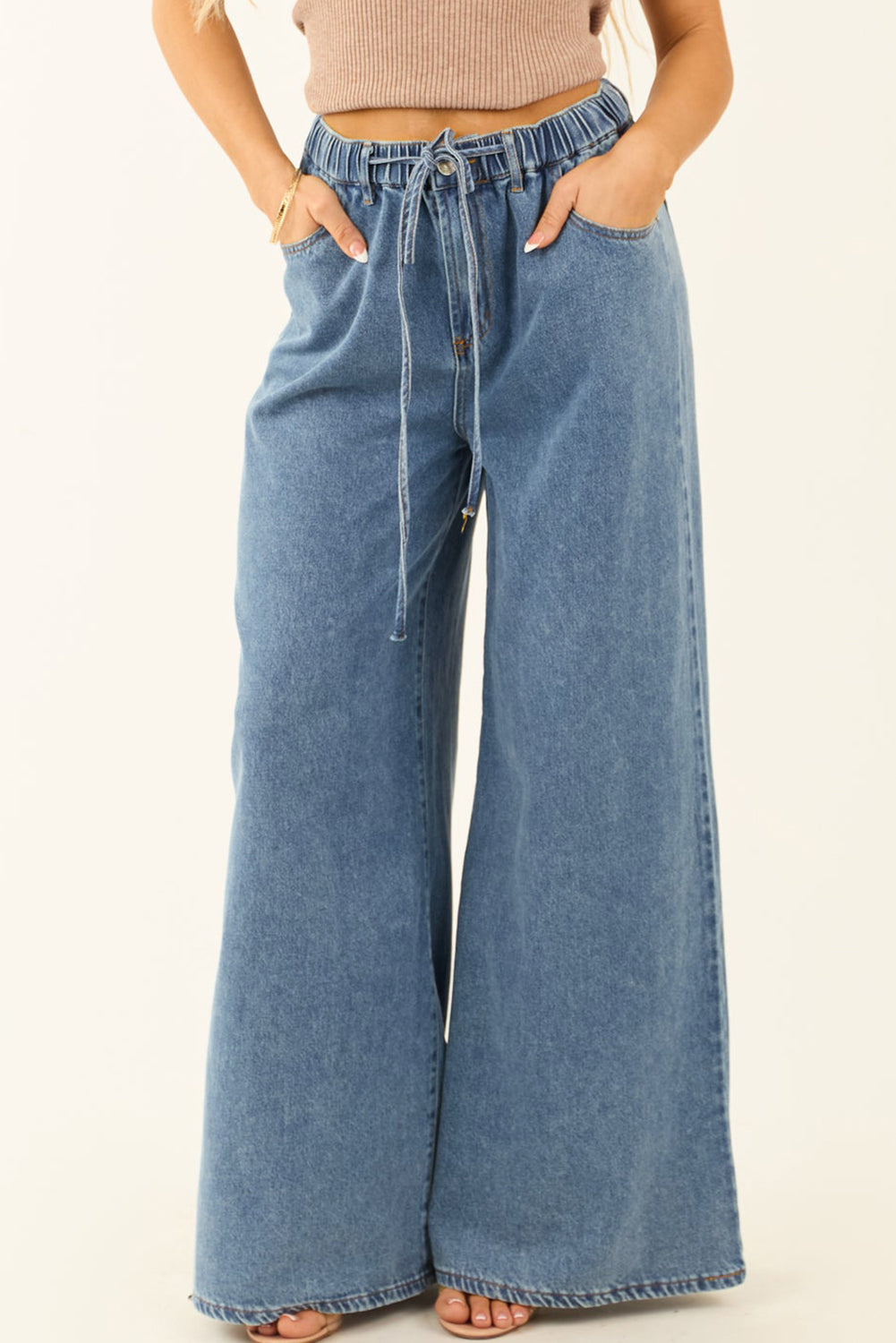 Dusk Blue Medium Wash Super Wide Leg Denim Pants Jeans JT's Designer Fashion