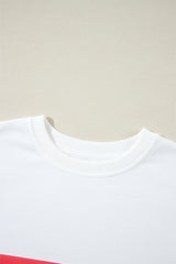 White Colorful Striped Accent Long Sleeve T Shirt Long Sleeve Tops JT's Designer Fashion