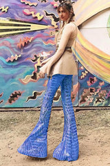 Blue Sequin Wide Leg Pants Pants & Culotte JT's Designer Fashion