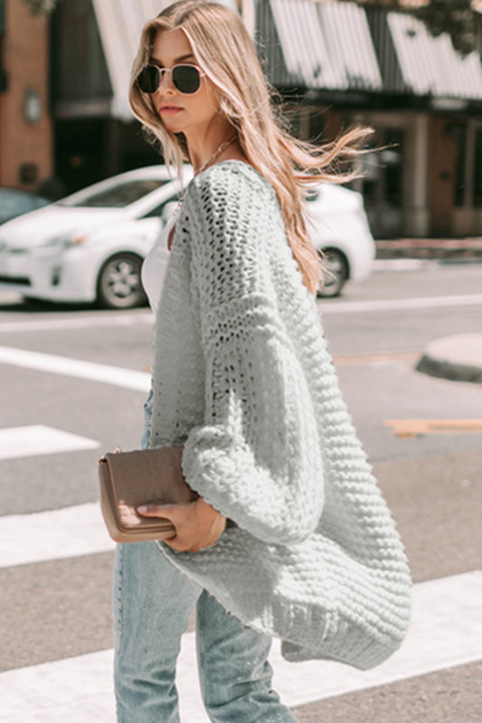 Gray Chunky Oversize Knit Drop Shoulder Puff Sleeve Cardigan Cardigans JT's Designer Fashion