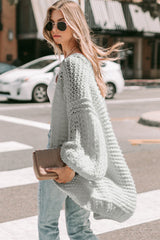 Gray Chunky Oversize Knit Drop Shoulder Puff Sleeve Cardigan Cardigans JT's Designer Fashion
