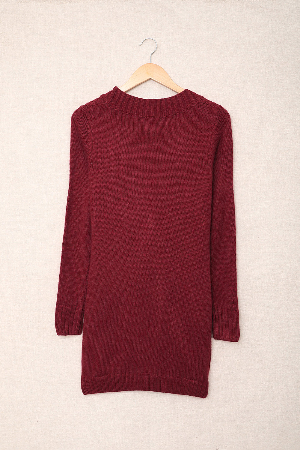 Burgundy Front Pocket and Buttons Closure Cardigan Sweaters & Cardigans JT's Designer Fashion