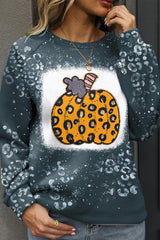 Blue Leopard Pumpkin Ink Plash Printed Halloween Sweatshirt Graphic Sweatshirts JT's Designer Fashion