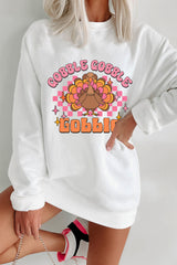 White Gobble Gobble Turkey Graphic Crewneck Thanksgiving Sweatshirt Graphic Sweatshirts JT's Designer Fashion