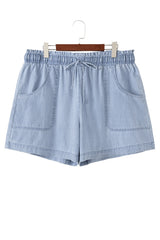 Beau Blue Pocketed Drawstring High Waist Plus Size Denim Shorts Plus Size Bottoms JT's Designer Fashion