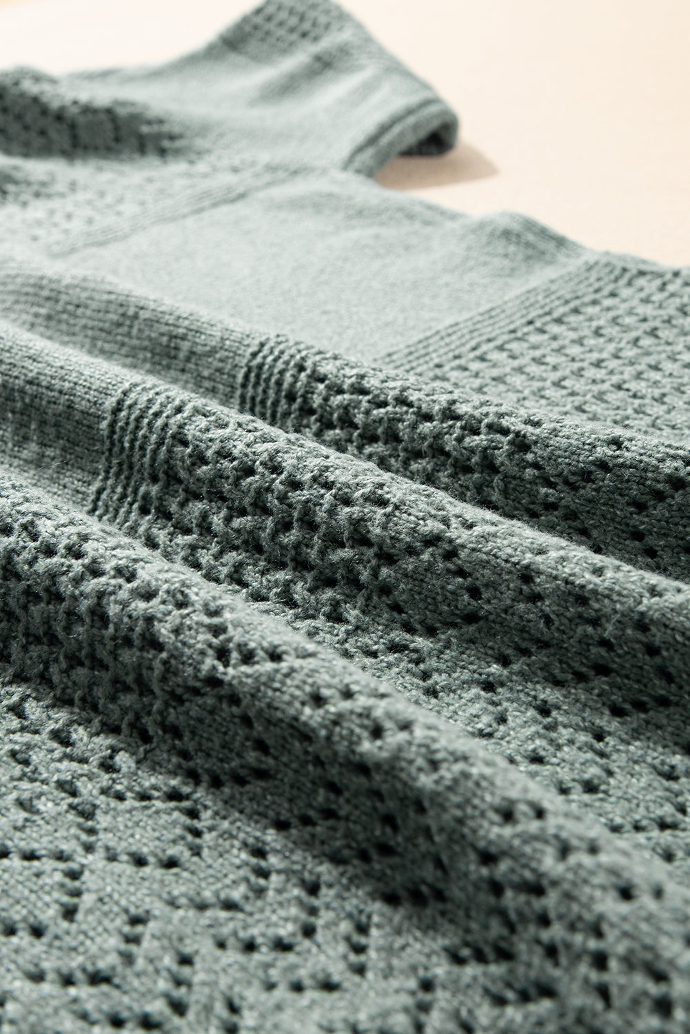 Mist Green Eyelet Pattern Detail V Neck Drop Shoulder Sweater Sweaters JT's Designer Fashion