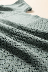 Mist Green Eyelet Pattern Detail V Neck Drop Shoulder Sweater Sweaters JT's Designer Fashion