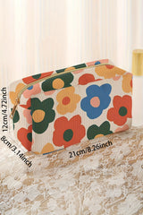 White Flower Print Zipper Square Corduroy Cosmetic Bag Makeup Bags JT's Designer Fashion
