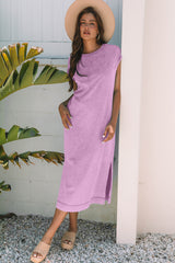 Wisteria Mineral Wash Pocketed T-shirt Long Dress T Shirt Dresses JT's Designer Fashion