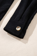 Black Hooded Drawstring Pockets Corduroy Shacket Jackets JT's Designer Fashion
