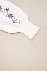 White Floral Embroidered Scallop Hem Cropped Sweater Sweaters JT's Designer Fashion