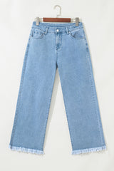 Myosotis Acid Washed High Rise Cropped Wide Leg Jeans Jeans JT's Designer Fashion