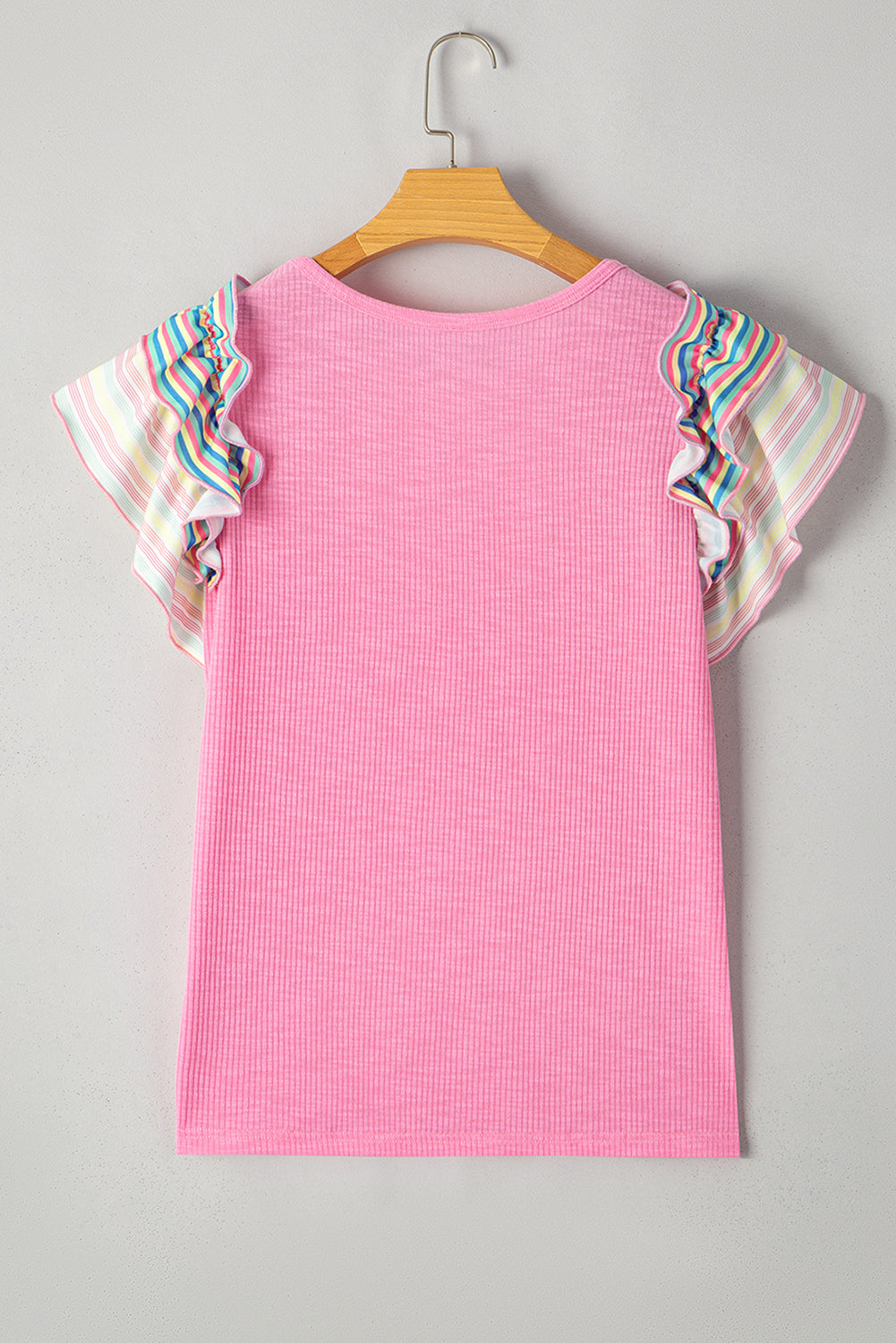 Bonbon Independence Celebration Bowknot Graphic Ruffled Sleeve Ribbed Summer Top Graphic Tees JT's Designer Fashion