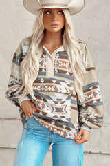 Apricot Aztec Print Collared Flap Pocket Sweatshirt Sweatshirts & Hoodies JT's Designer Fashion