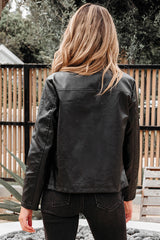 Black Faux Leather Buttoned Front Boxy Jacket Jackets JT's Designer Fashion