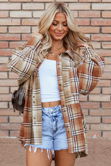 Khaki Plaid Colorblock Patchwork High Low Shacket Plaid Shackets JT's Designer Fashion