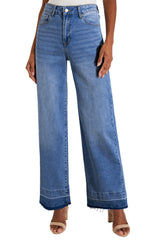 Dusk Blue Raw Hem Unique Cuffs Straight High Rise Loose Jeans Jeans JT's Designer Fashion