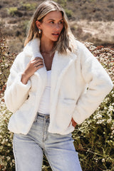 Beige Faux Fur Button Pocketed Lapel Collar Jacket Beige 100%Polyester Jackets JT's Designer Fashion