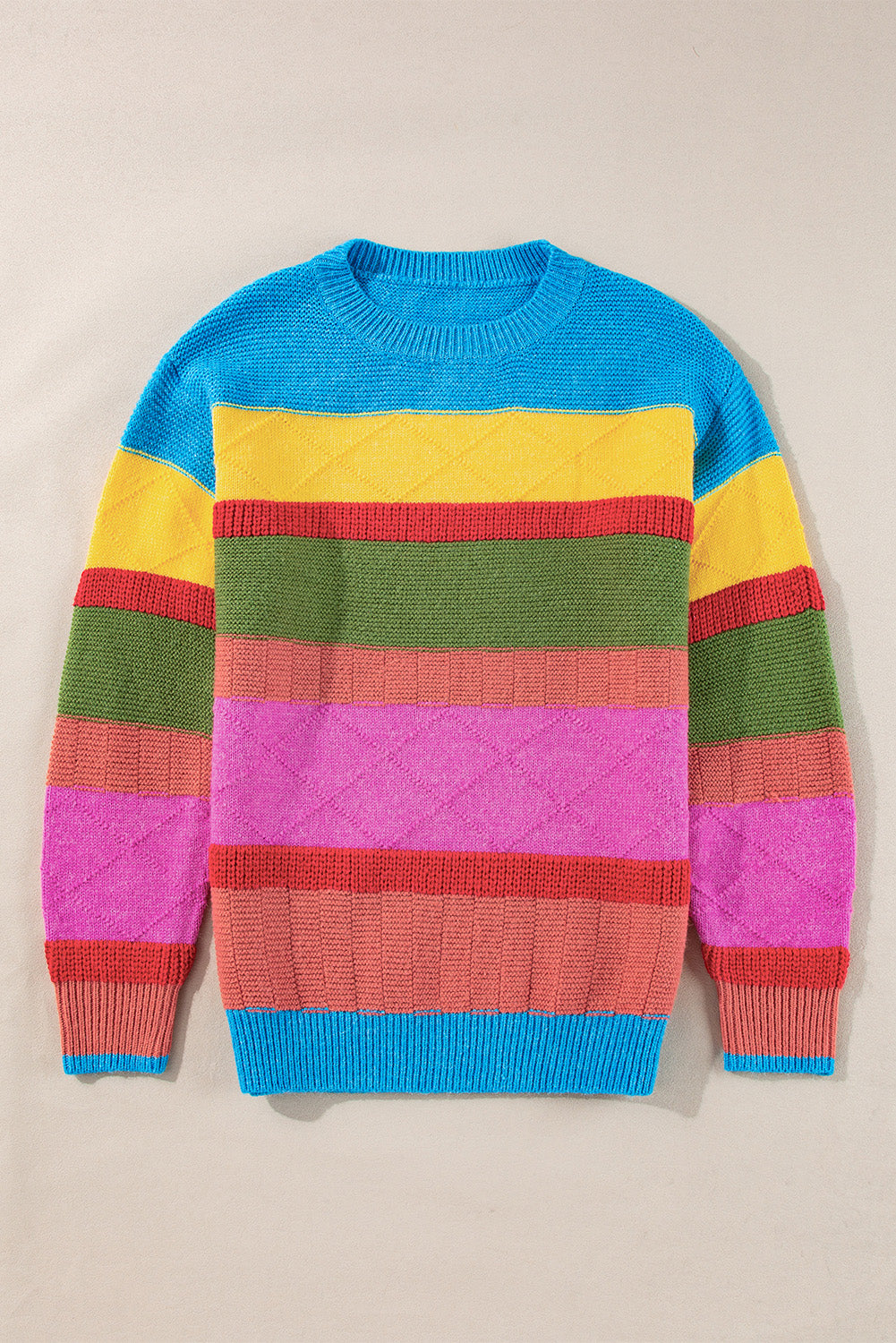 Light Blue Colorblock Mixed Textured Drop Shoulder Sweater Sweaters JT's Designer Fashion