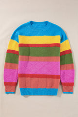 Light Blue Colorblock Mixed Textured Drop Shoulder Sweater Sweaters JT's Designer Fashion
