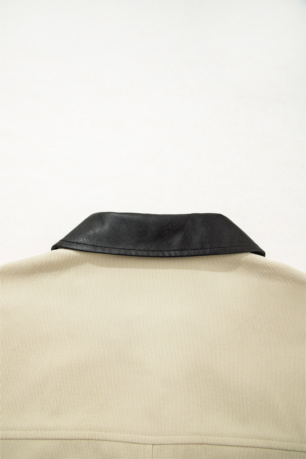 Parchment Contrast Leather Collar Textured Zip Up Jacket Jackets JT's Designer Fashion