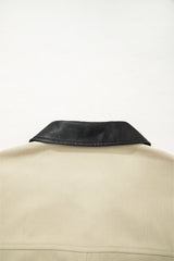 Parchment Contrast Leather Collar Textured Zip Up Jacket Jackets JT's Designer Fashion