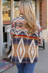 Multicolor Aztec Print Button-Up Oversized Jacket Jackets JT's Designer Fashion