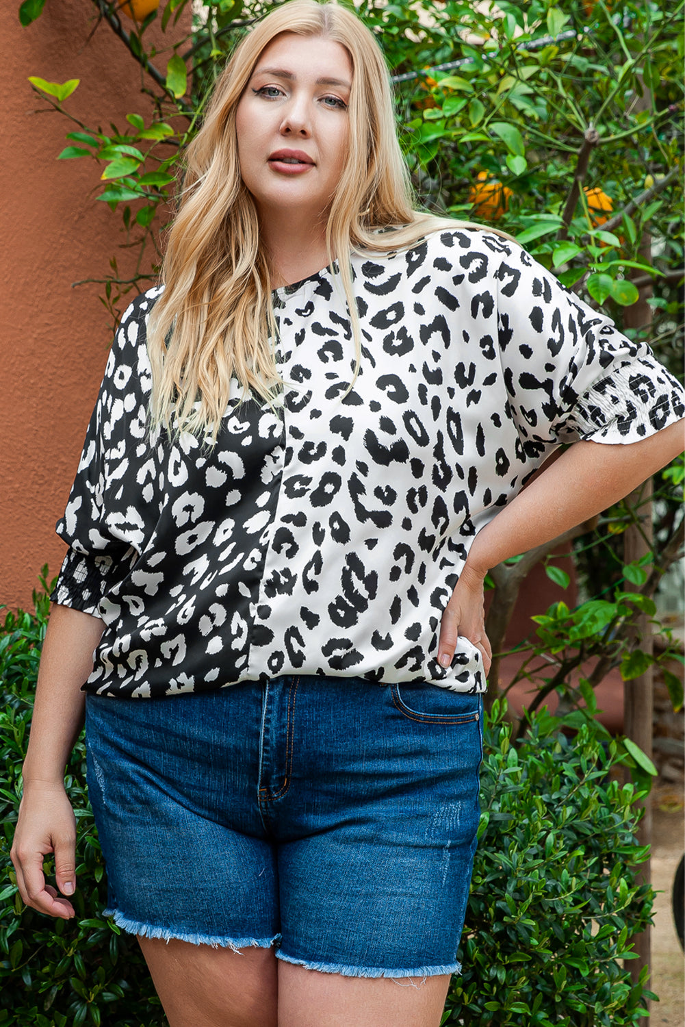 Black yvonne-2-tone-leopard-blouse Plus Size JT's Designer Fashion