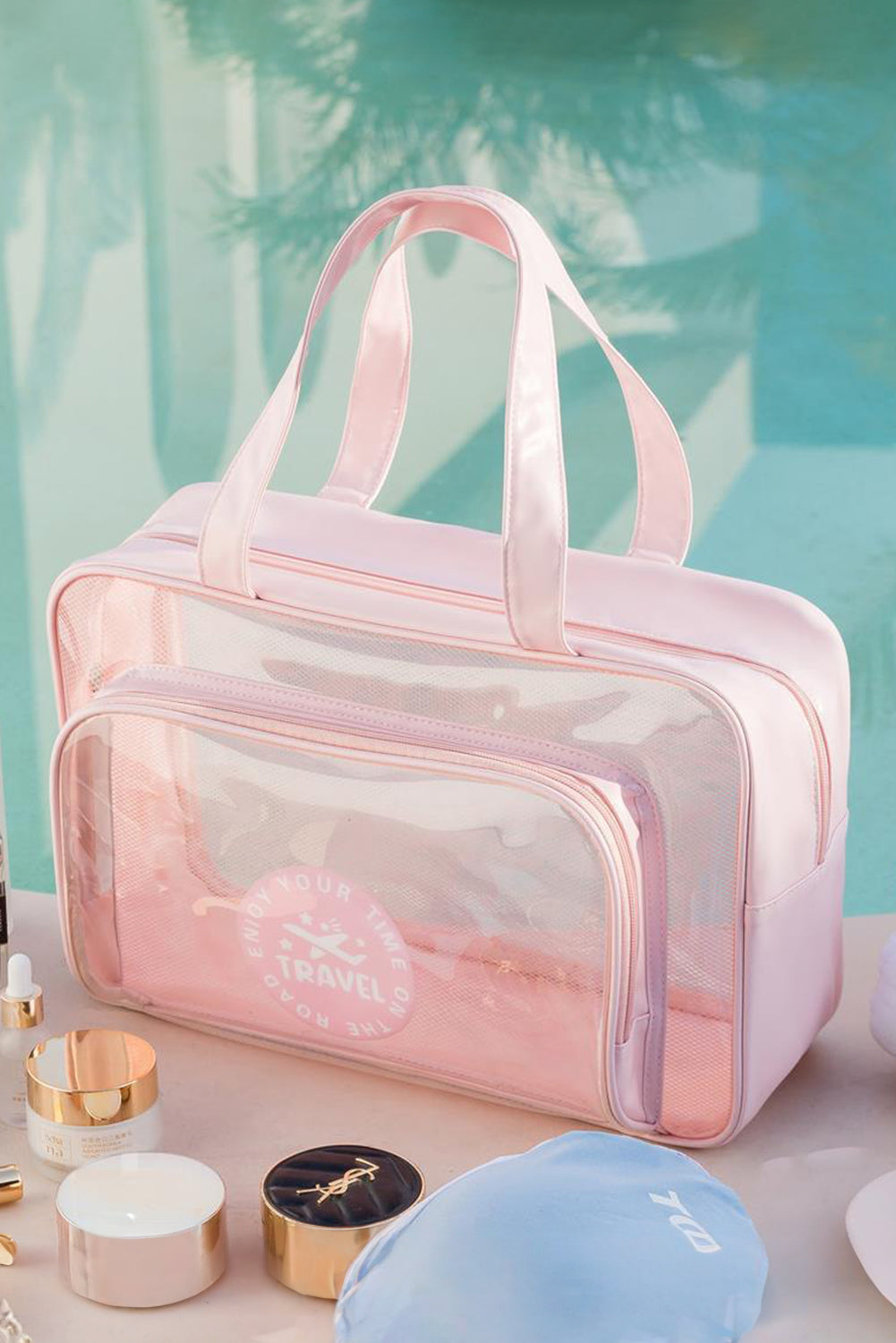 Pink Waterproof Multi Pockets Transparent Travel Makeup Bag Makeup Bags JT's Designer Fashion