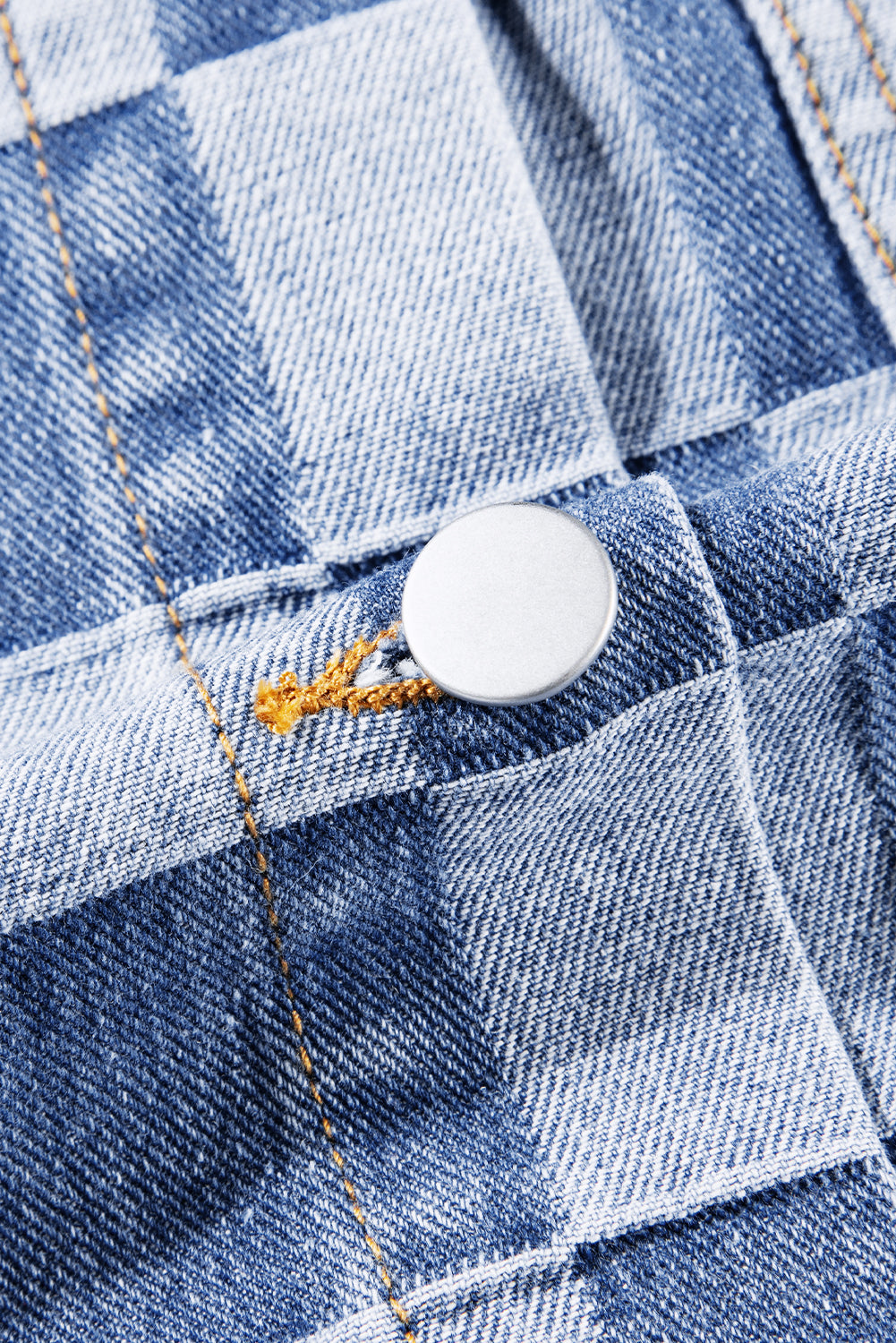Light Blue Checkered Patchwork Button up Denim Jacket Denim Jackets JT's Designer Fashion
