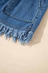 Ashleigh Blue Raw Hem Drawstring High Waist Denim Shorts with Pockets Denim Shorts JT's Designer Fashion
