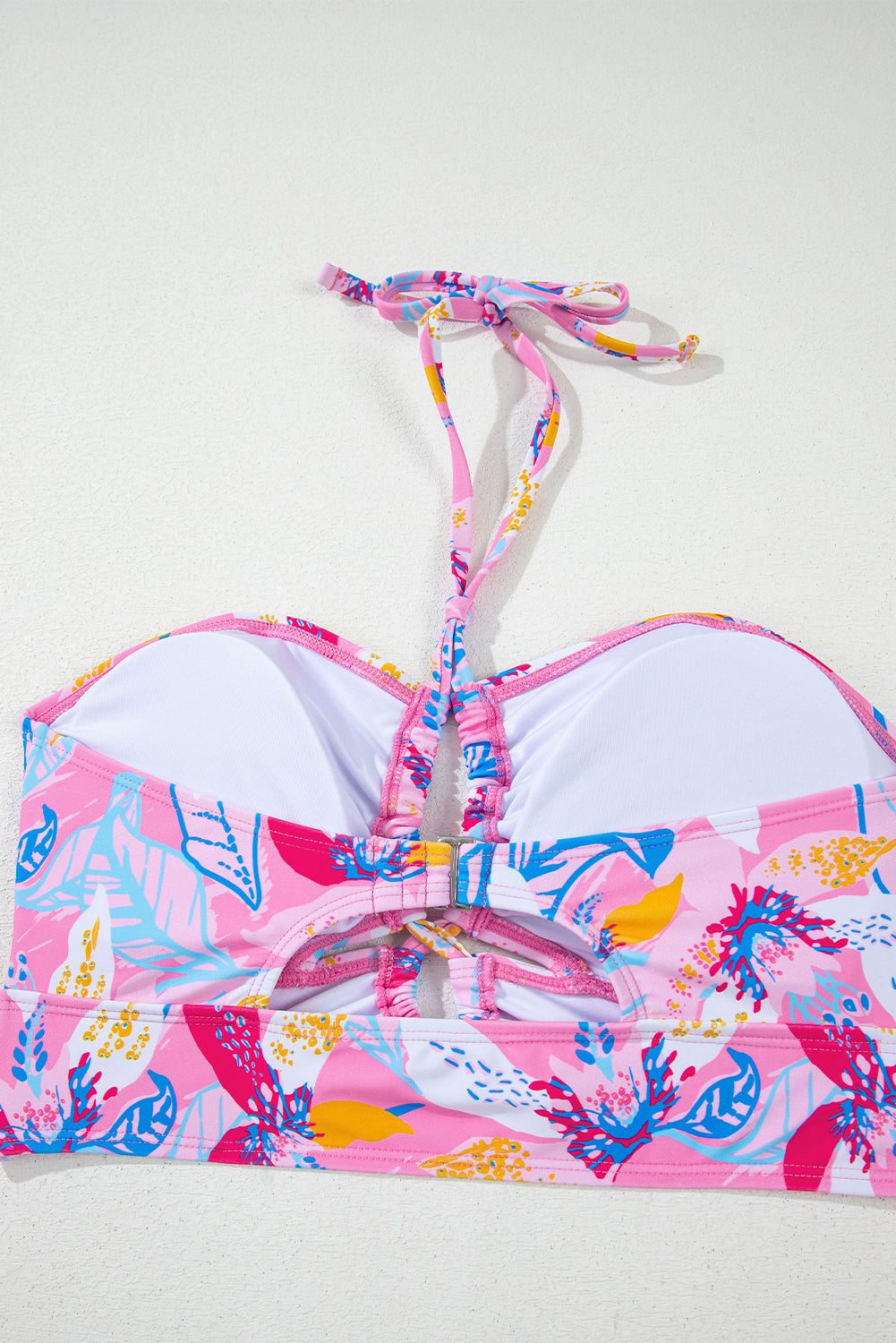 Pink Floral Printed Halter Neck High Waist Bikini High Waisted Swimsuit JT's Designer Fashion