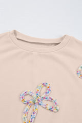 Parchment Embroidered Bow Lantern Sleeve Oversized Pullover Sweatshirt Sweatshirts & Hoodies JT's Designer Fashion